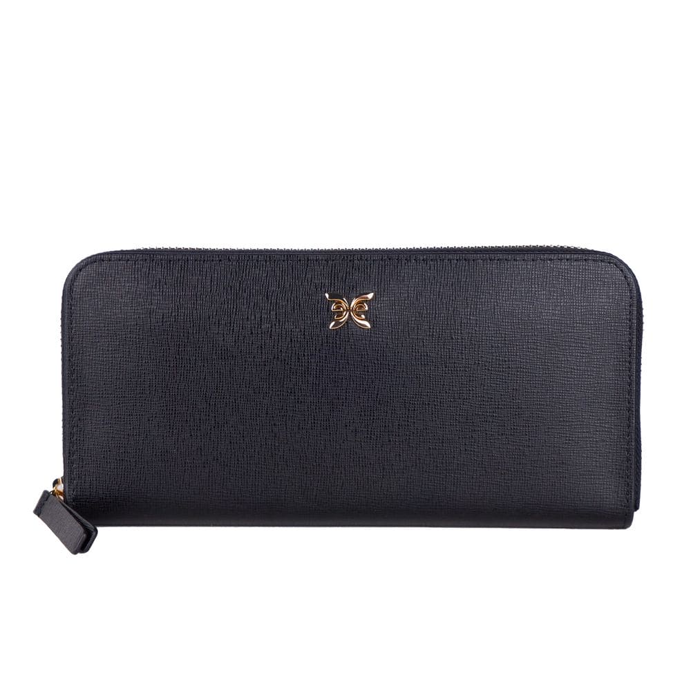 Cartera elegante de piel con cremallera Ungaro en negro clásico