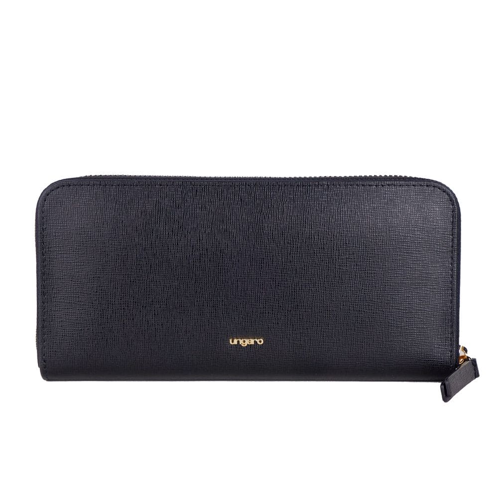 Cartera elegante de piel con cremallera Ungaro en negro clásico