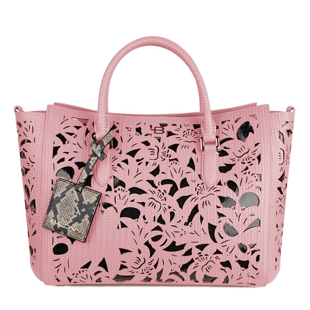 Bolso de mano Baldinini Trend Chic de piel de becerro rosa con detalles florales