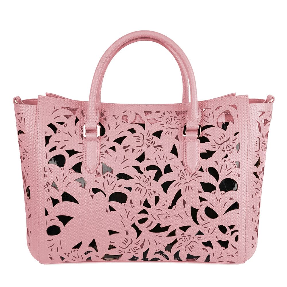 Sac à main Baldinini Trend Chic en cuir de veau rose avec accents floraux