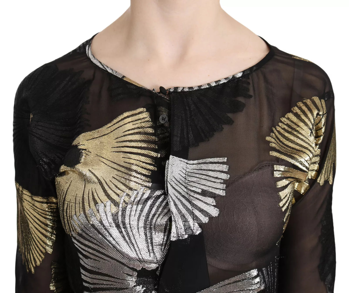 Blusa transparente con jacquard de seda en dorado y plateado de Dsquared²