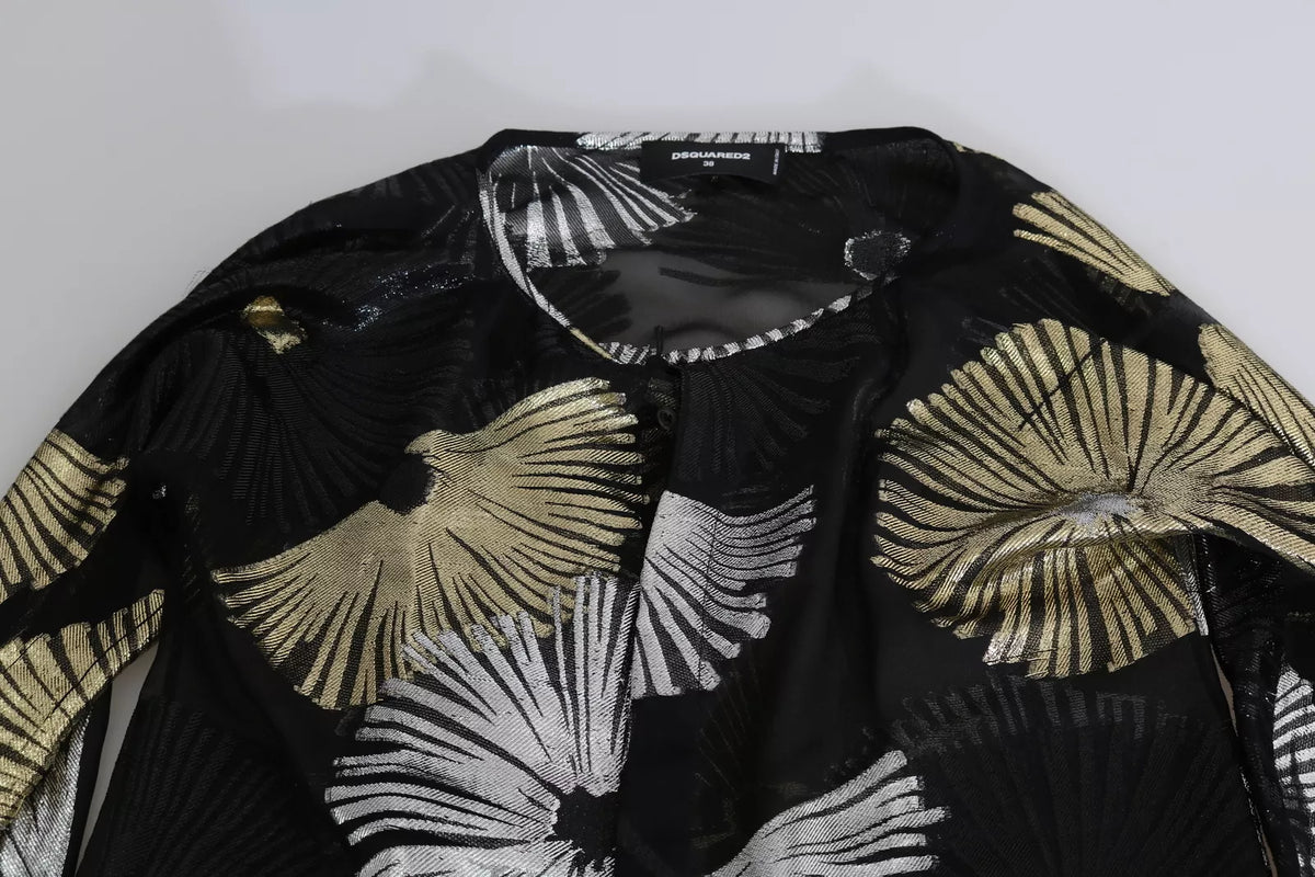 Blusa transparente con jacquard de seda en dorado y plateado de Dsquared²