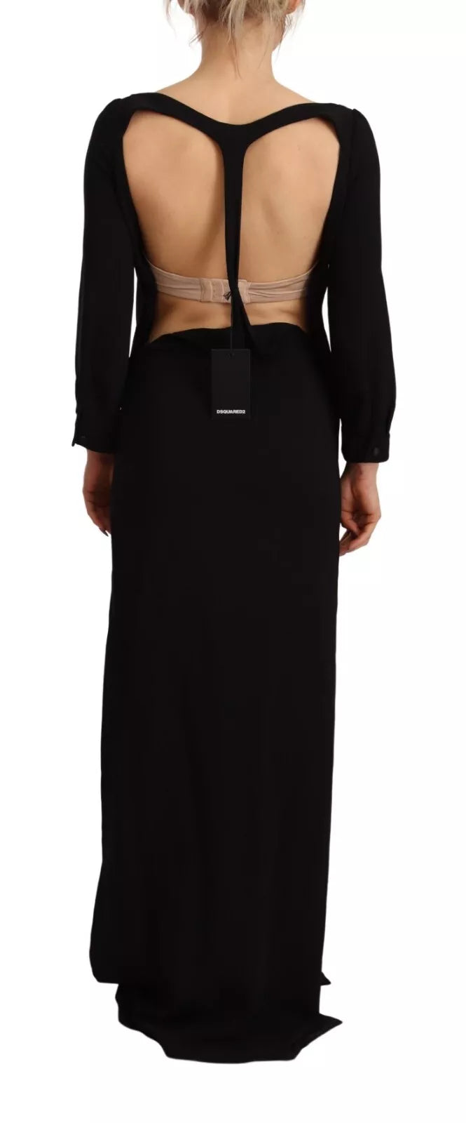 Robe longue noire à manches longues et fentes latérales Dsquared²