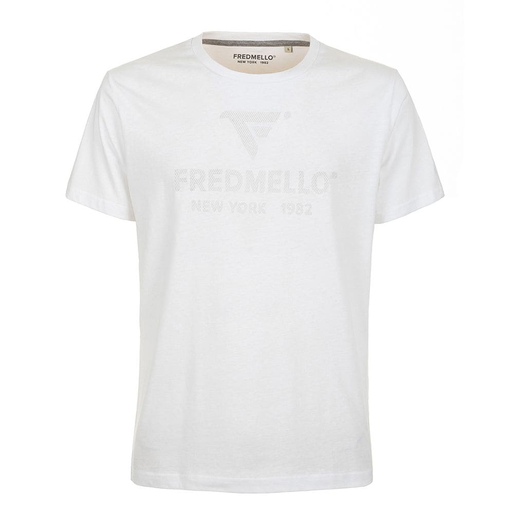 Fred Mello Crisp White Cotton Crewneck Tee with Front Design