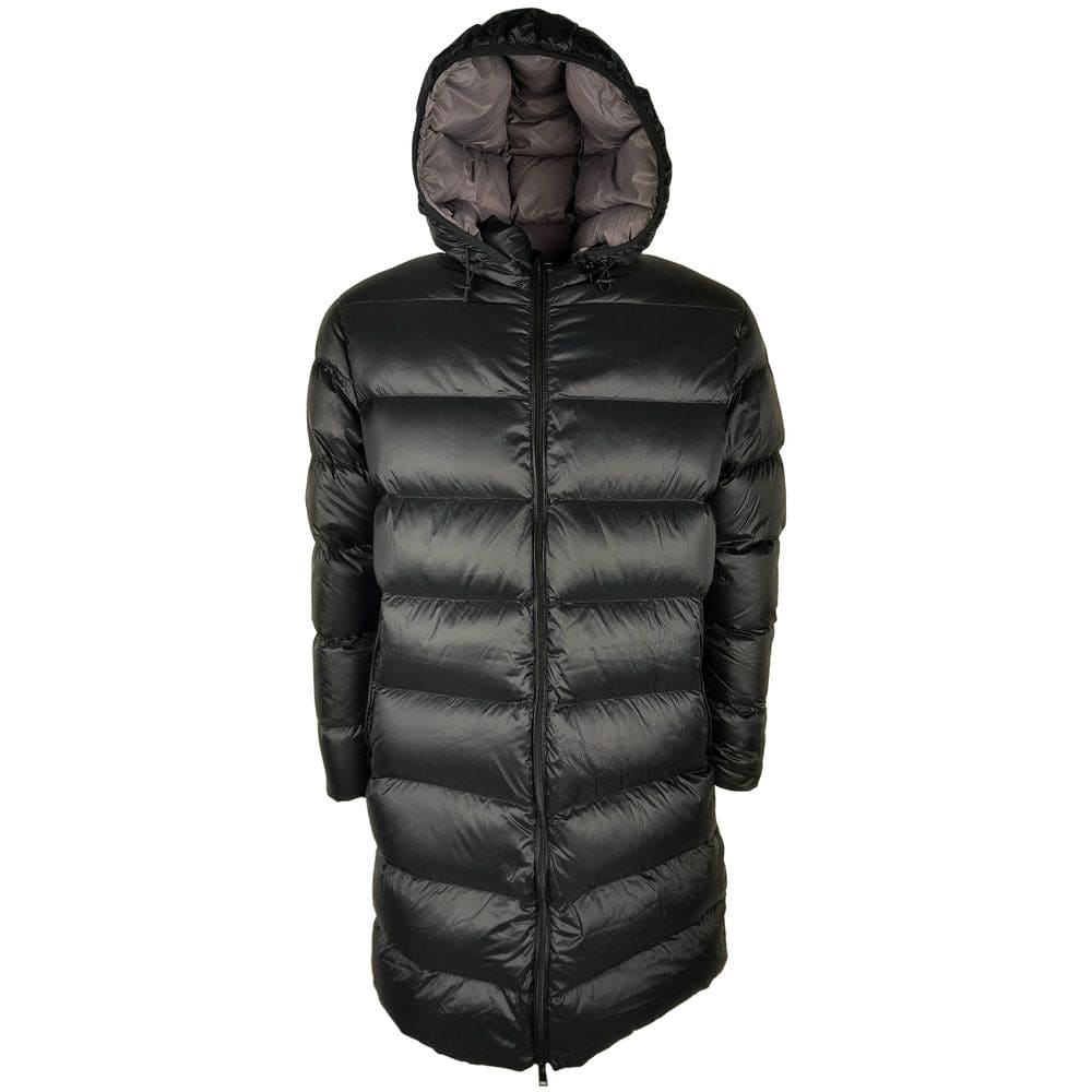 Chaqueta elegante de plumón de nailon negro con capucha de Centogrammi