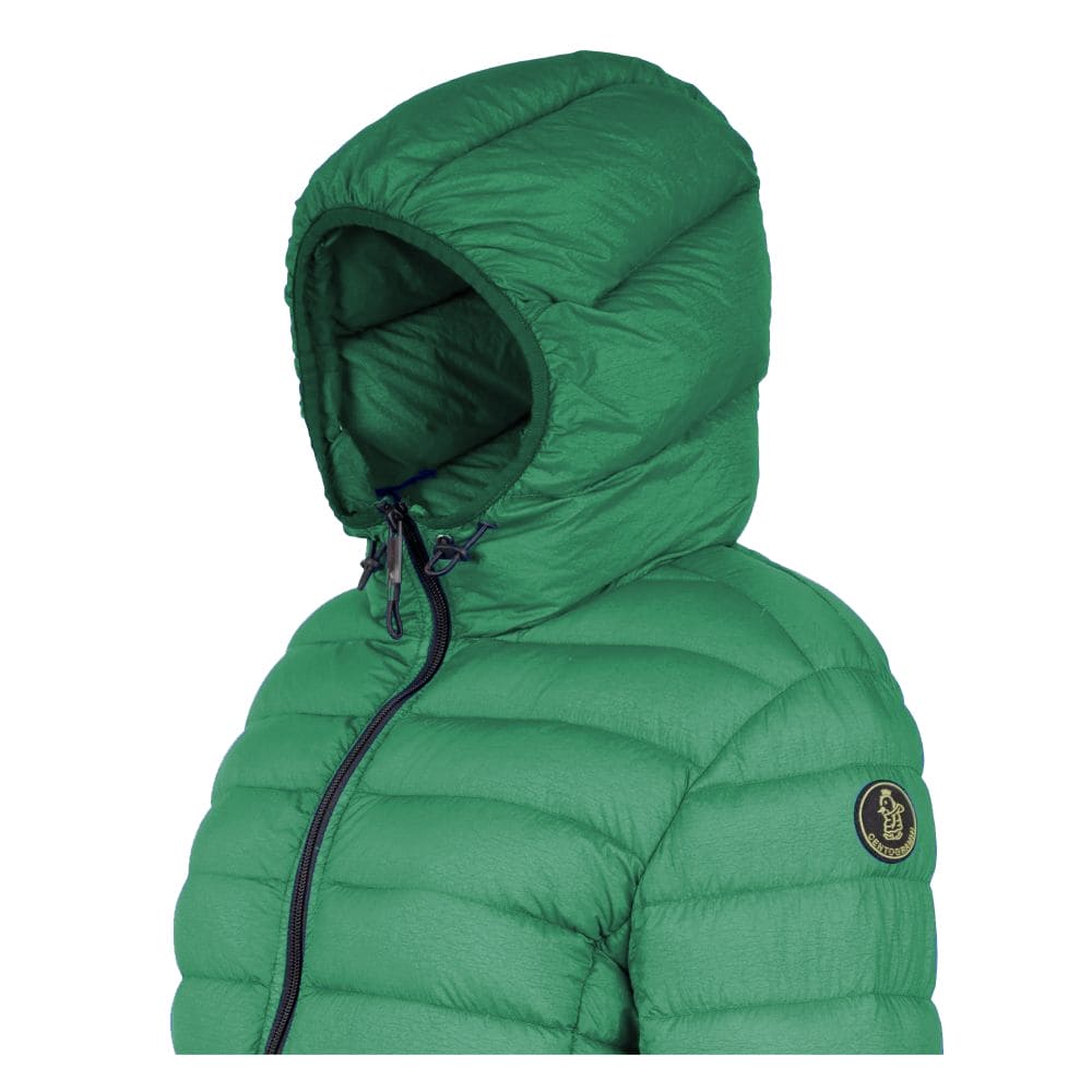 Chaqueta de plumón de nailon con capucha y elegante diseño de Centogrammi en verde intenso