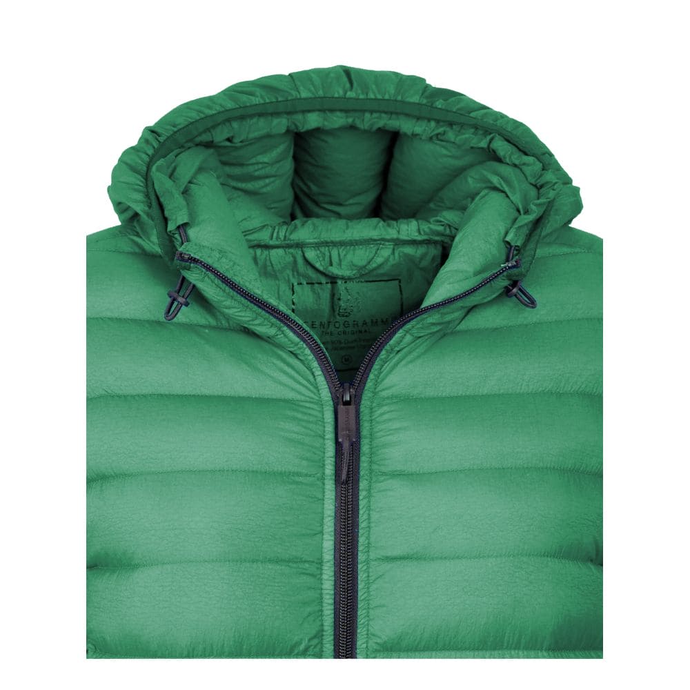 Chaqueta de plumón de nailon con capucha y elegante diseño de Centogrammi en verde intenso