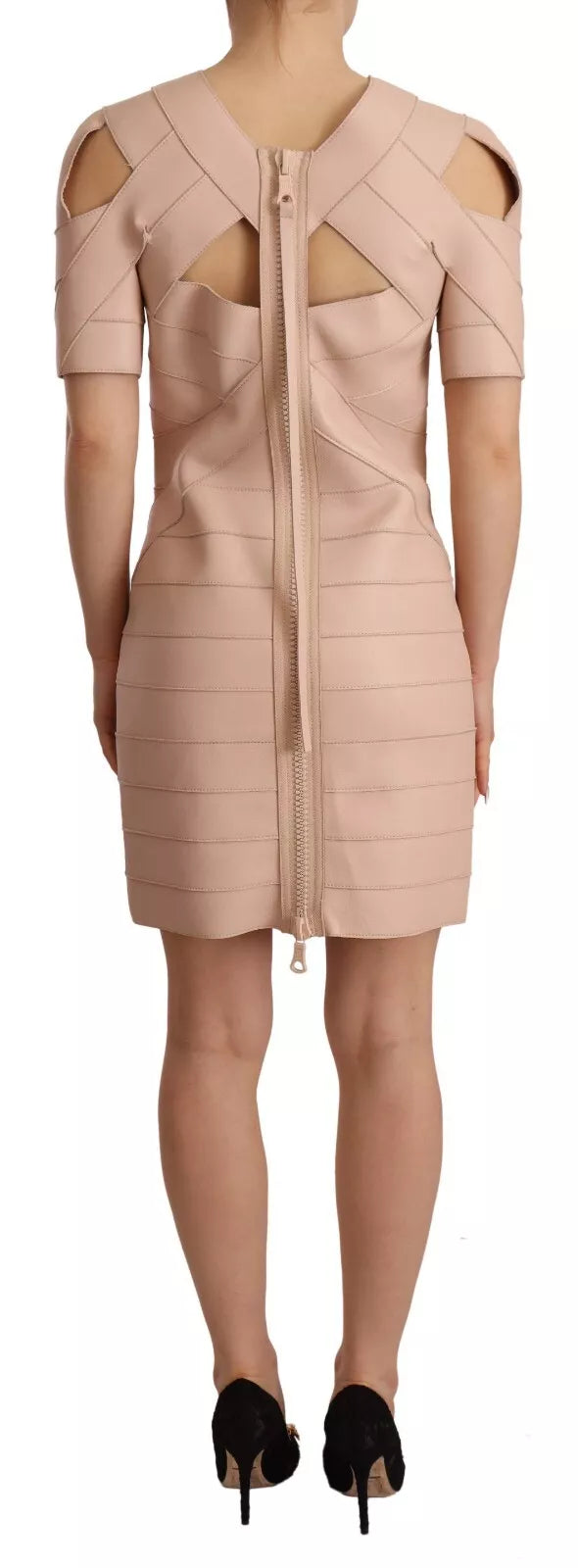 Robe fourreau courte à épaules dénudées en cuir beige Dsquared²