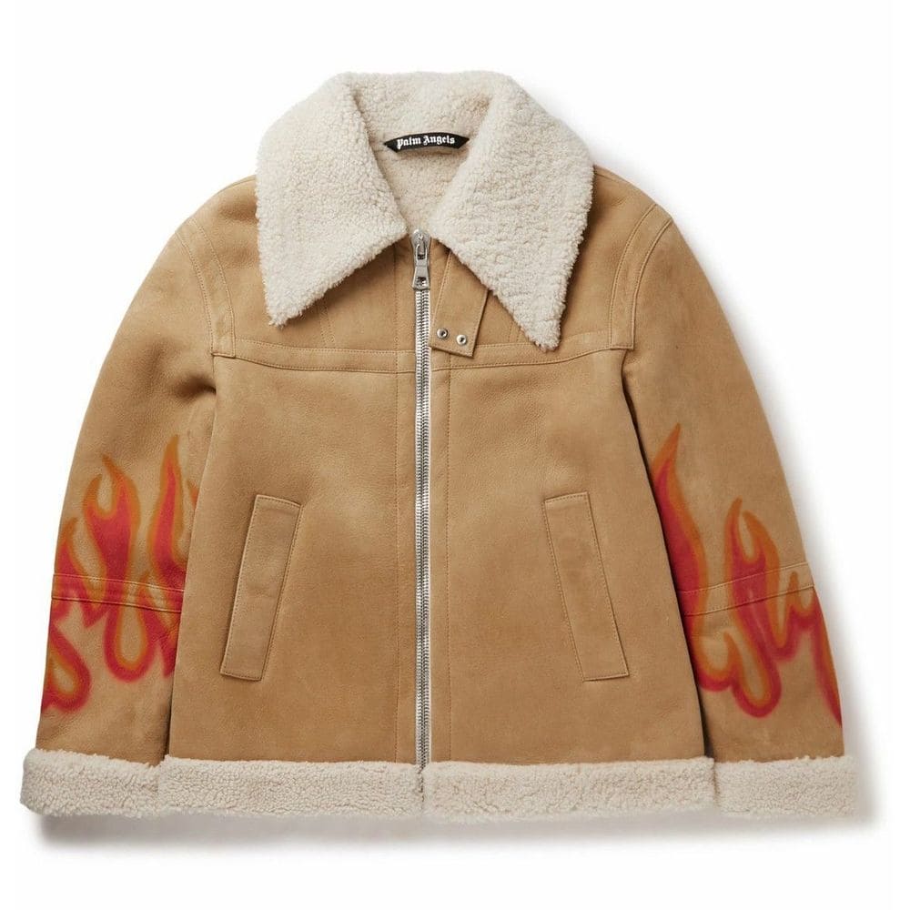 Veste en peau de mouton retournée avec accents de flammes Palm Angels