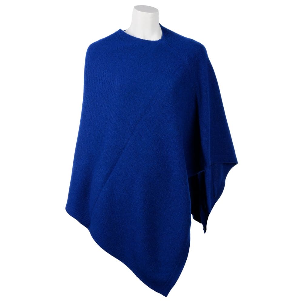 Poncho elegante de cachemira con escote en pico en azul de Emilio Romanelli