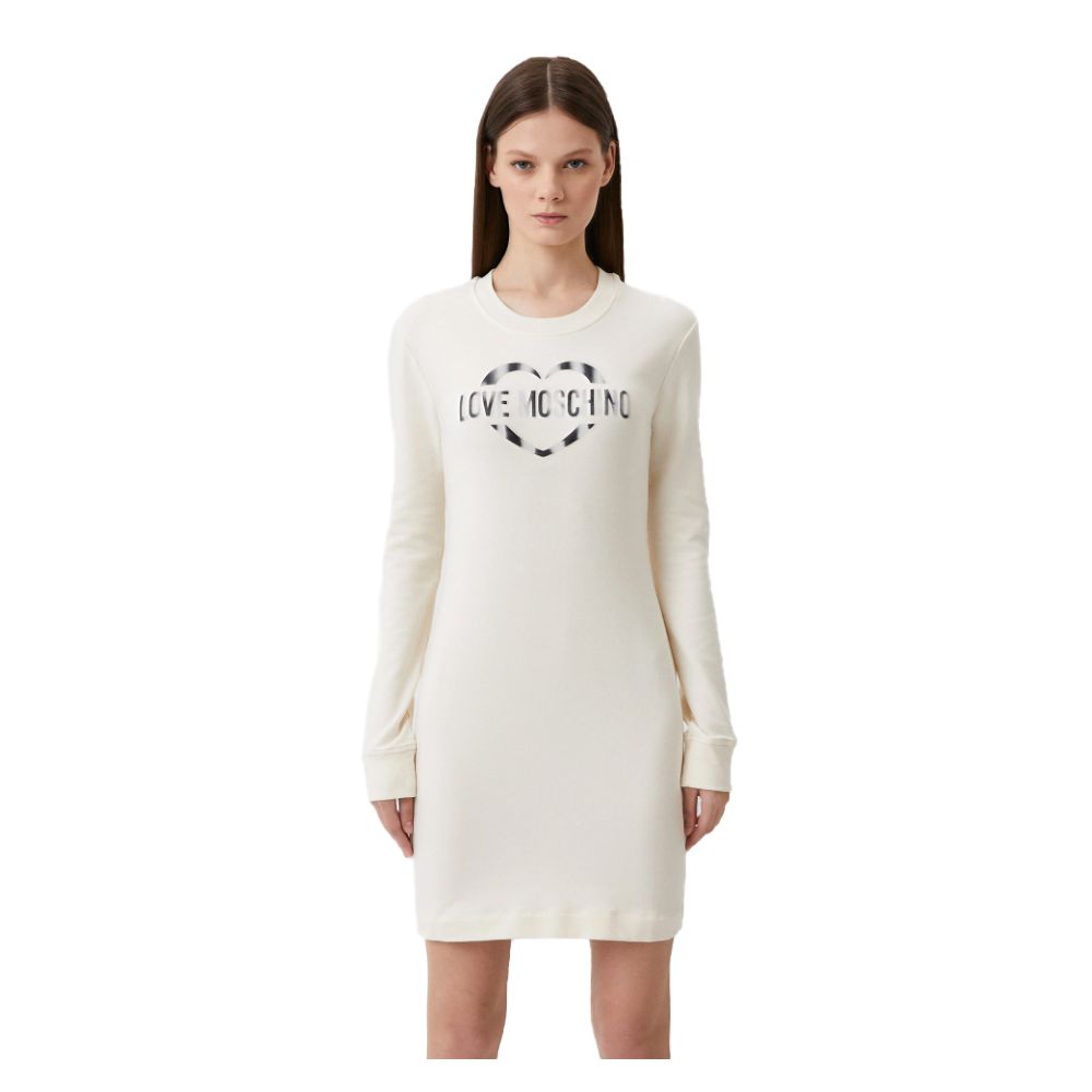 Robe chic en coton mélangé blanc avec logo Love Moschino