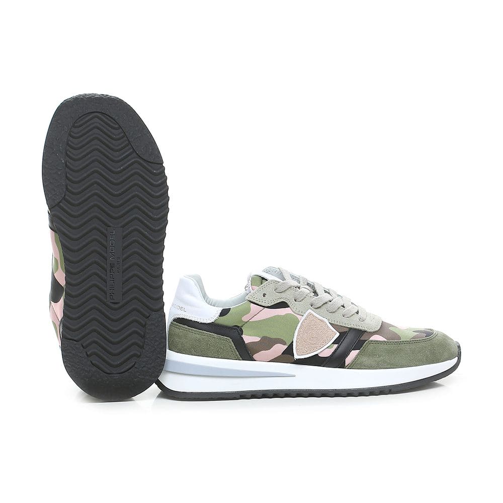 Zapatillas de deporte de tela con ribete de ante de Philippe Model Chic Army