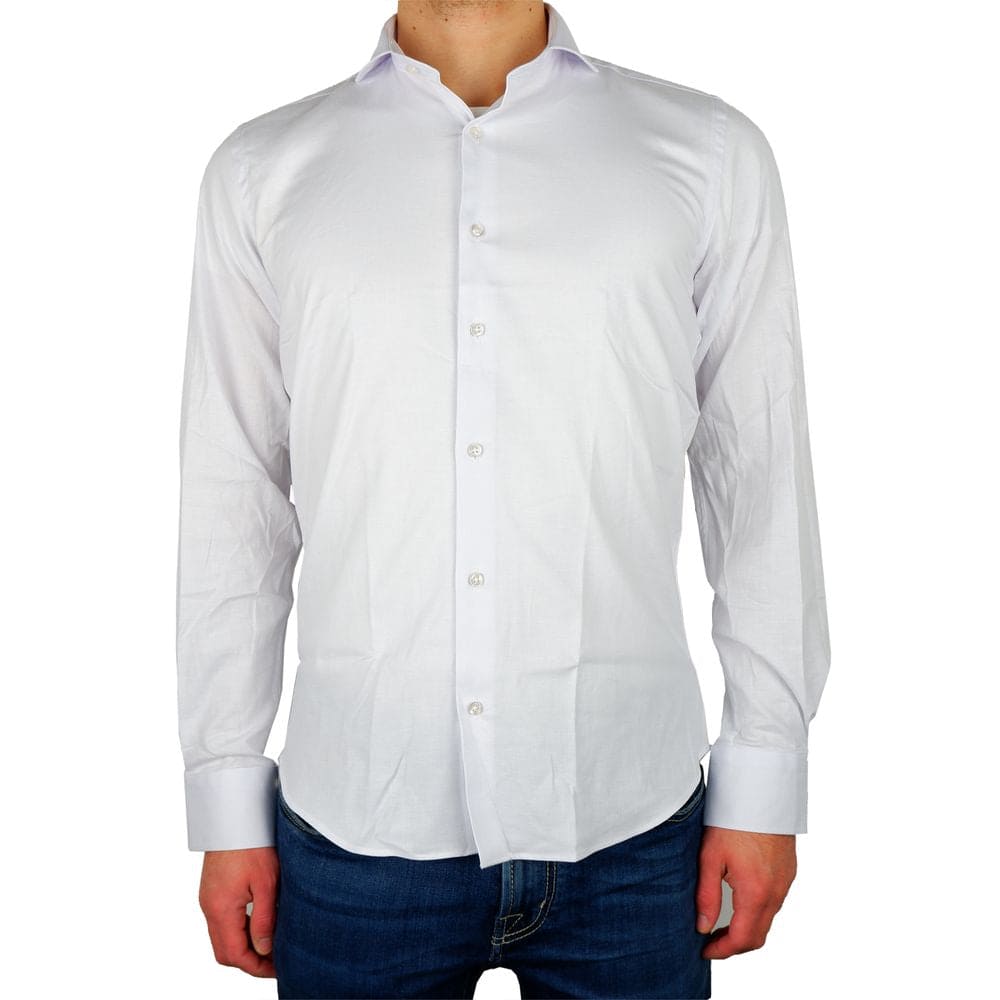 Camisa elegante de gabardina blanca Milano fabricada en Italia