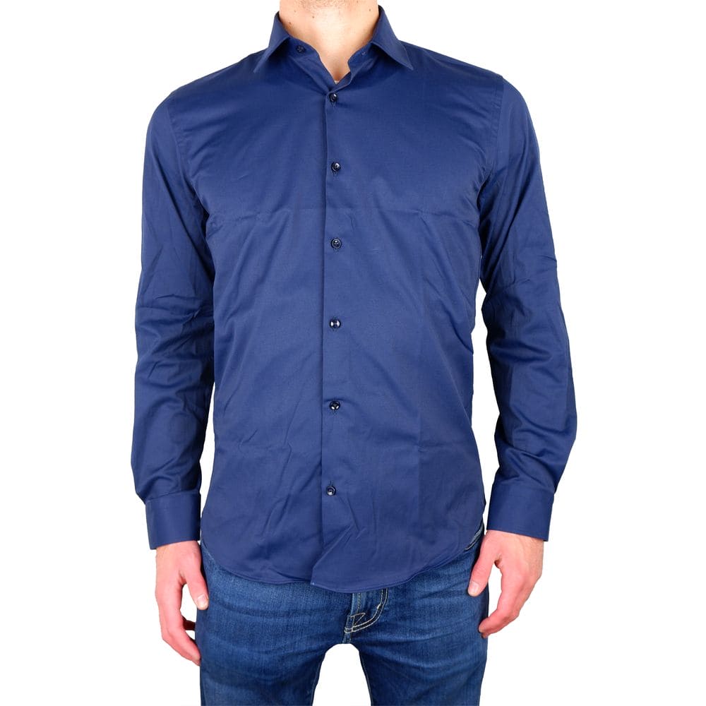 Chemise élégante en satin de coton bleu Milano fabriquée en Italie