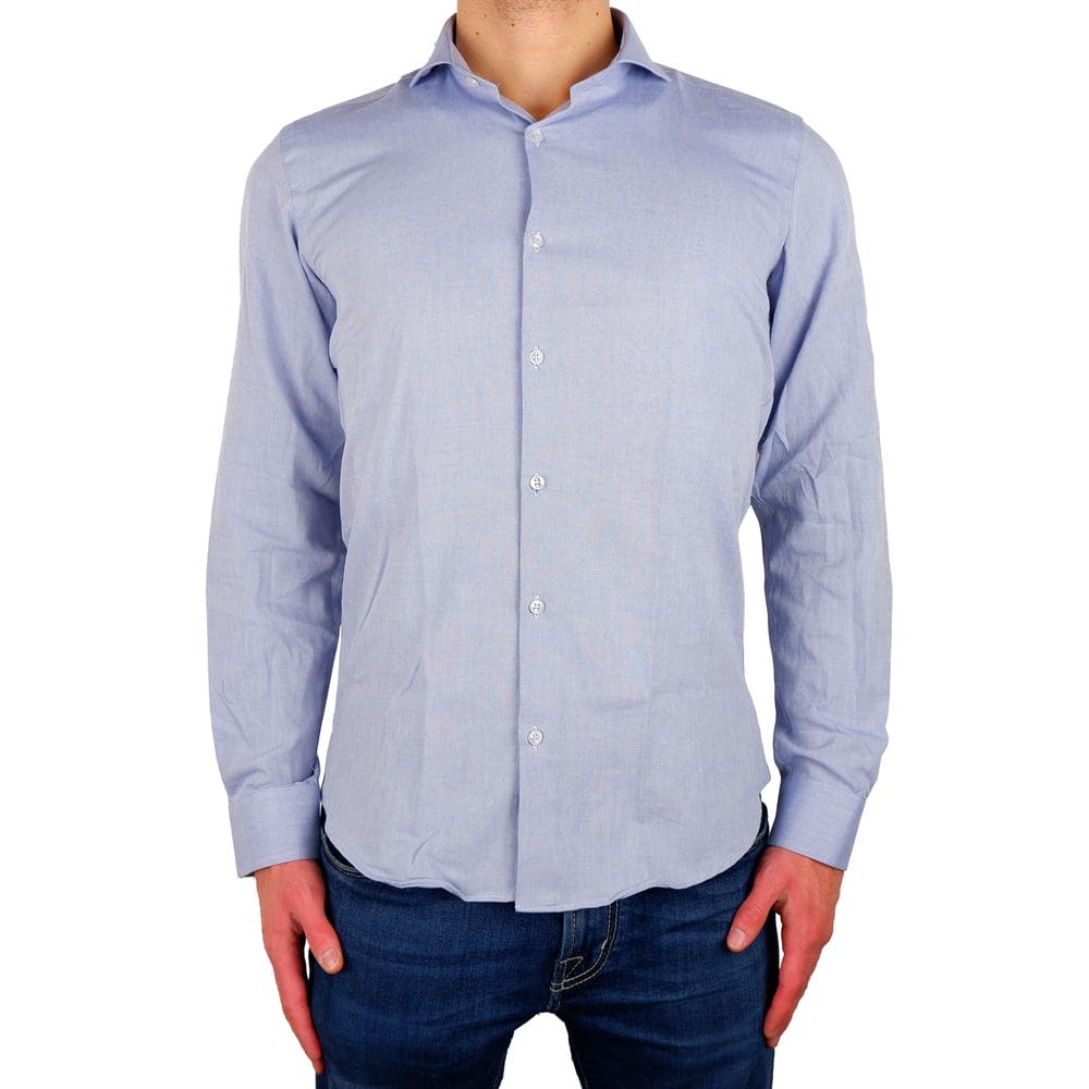 Camisa Oxford azul claro elegante de Milán fabricada en Italia