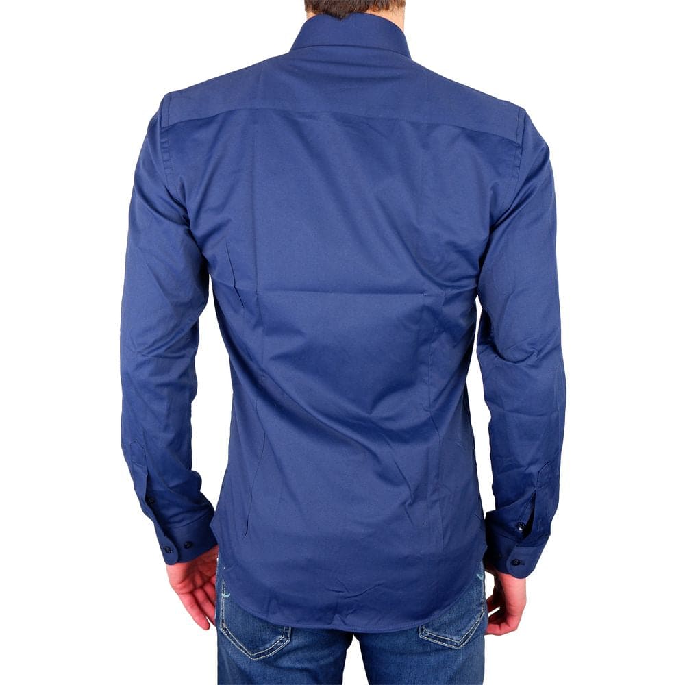 Chemise élégante en satin de coton bleu Milano fabriquée en Italie