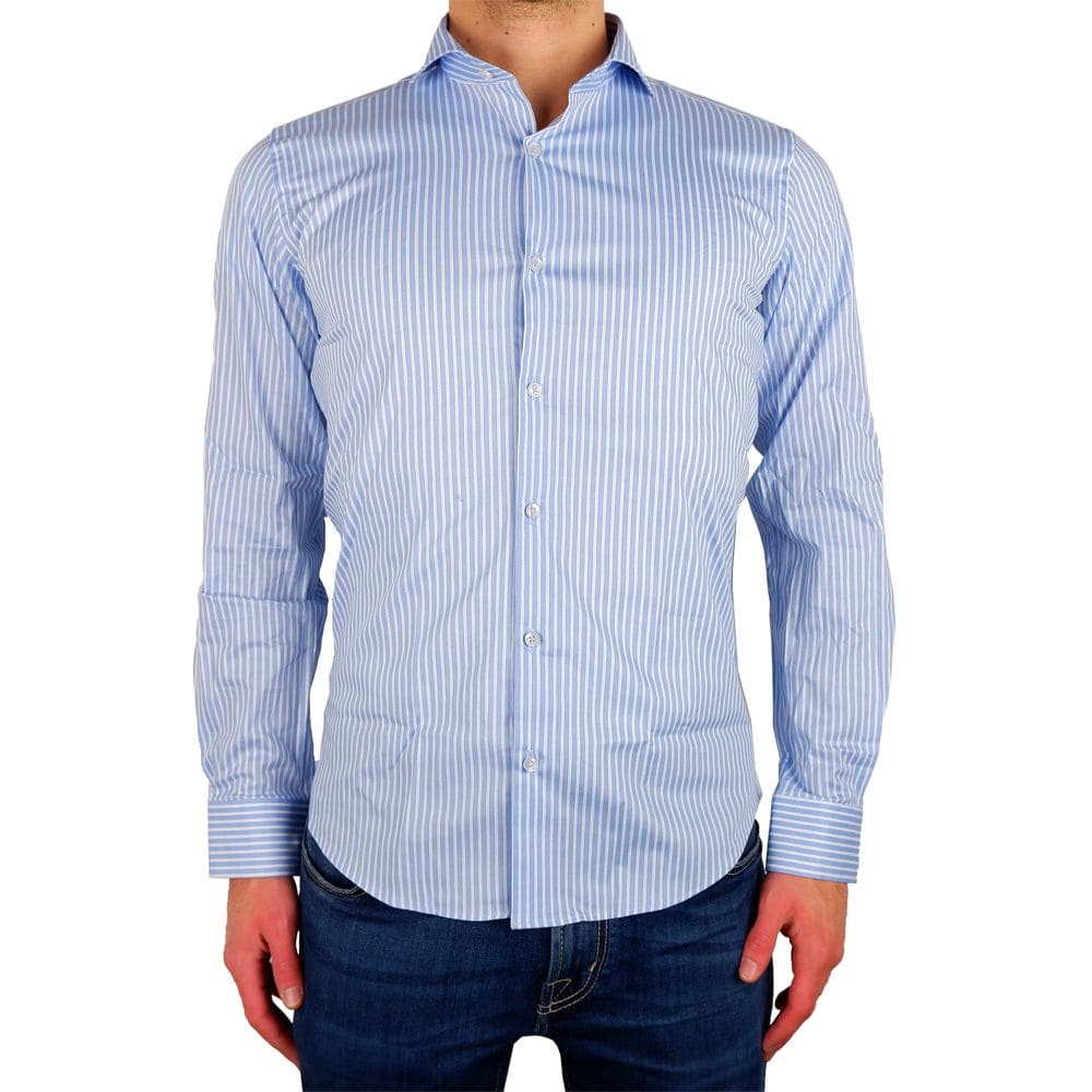 Camisa elegante de algodón azul claro de Milán fabricada en Italia