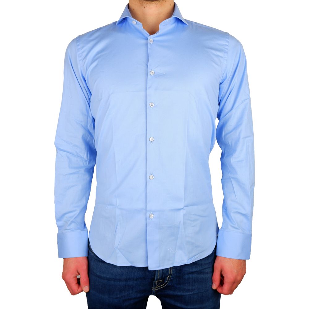 Camisa elegante de gabardina azul claro de Milán, fabricada en Italia