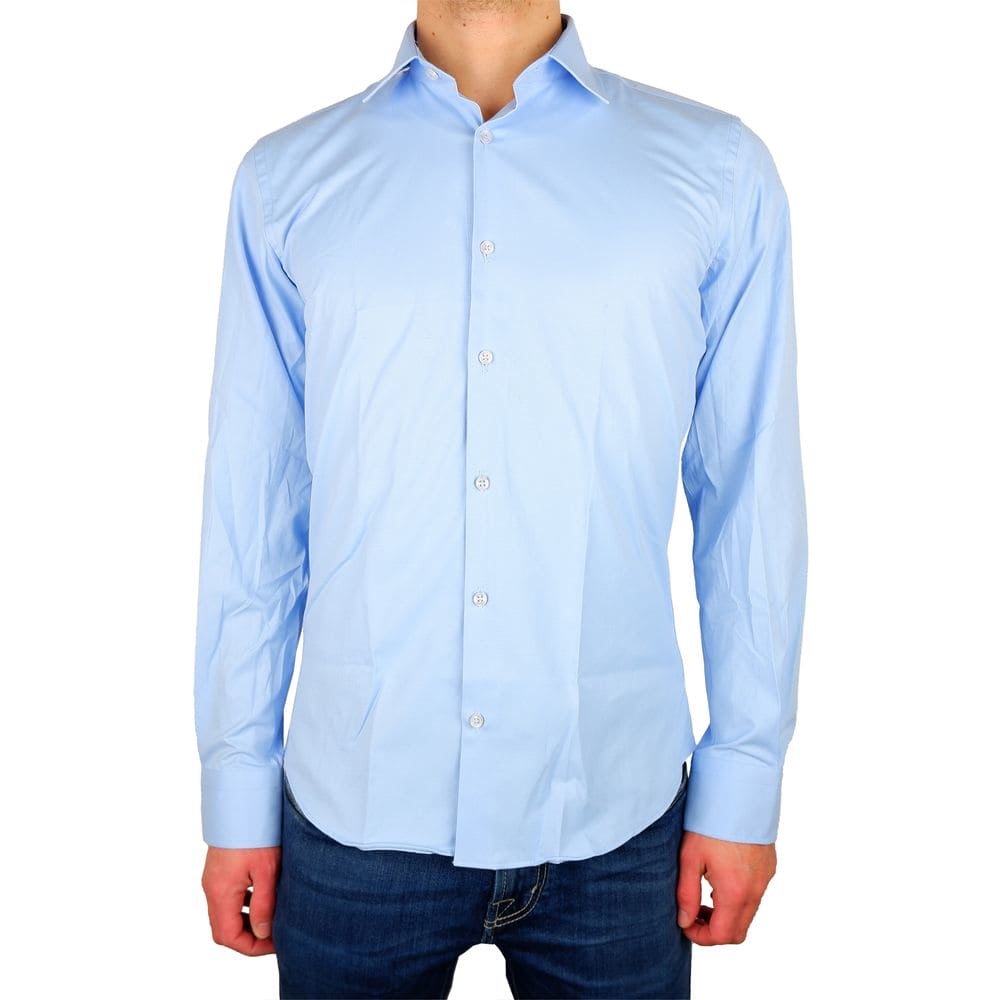 Chemise Milano élégante en satin bleu clair fabriquée en Italie