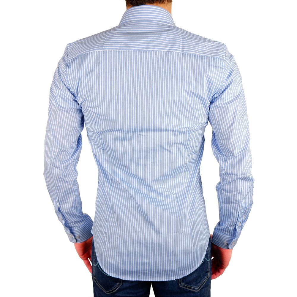 Camisa elegante de algodón azul claro de Milán fabricada en Italia