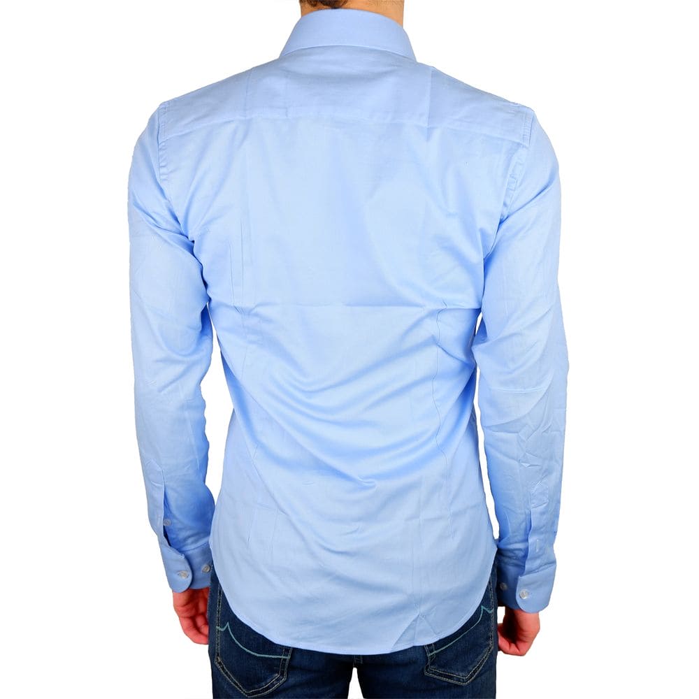 Camisa elegante de gabardina azul claro de Milán, fabricada en Italia