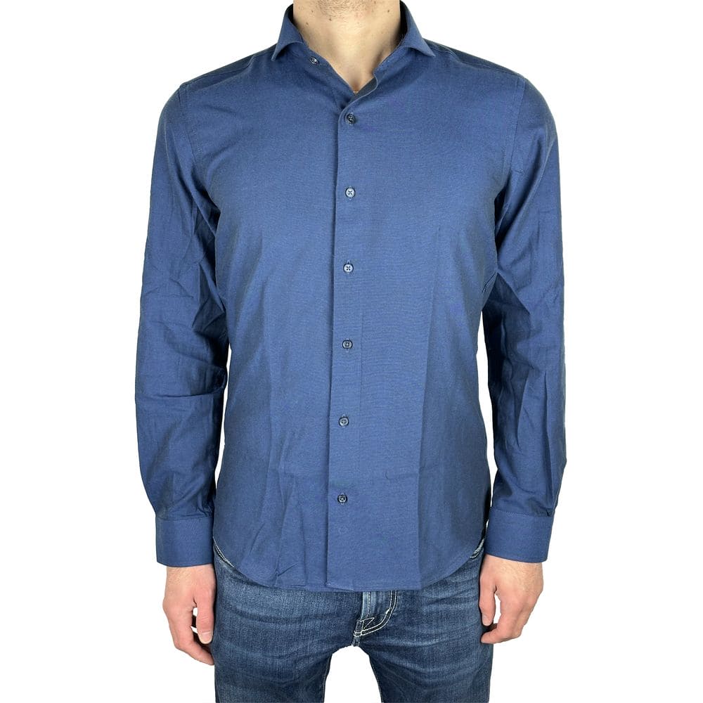 Chemise Oxford bleue unie élégante Milano fabriquée en Italie