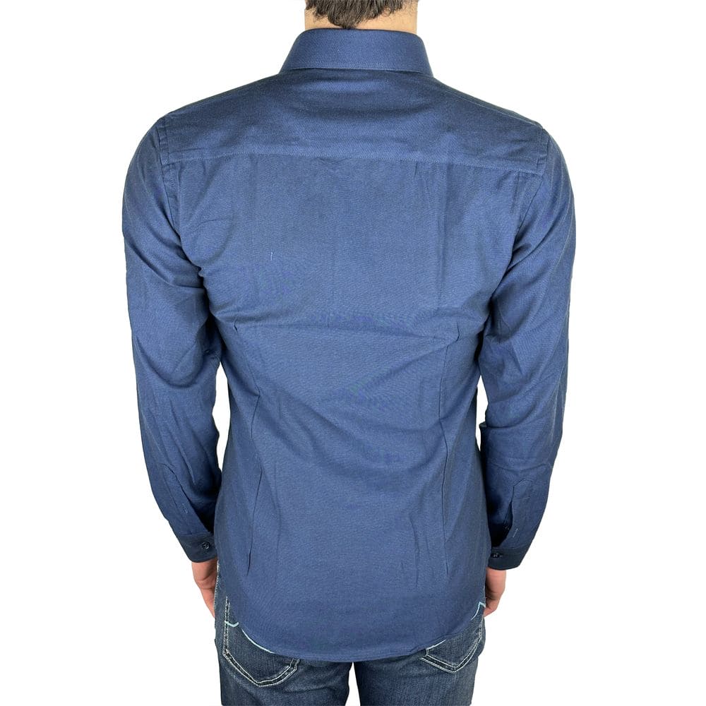 Elegante camisa Oxford azul liso de Milán fabricada en Italia