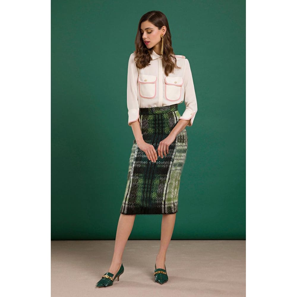 Jupe chic en maille tartan Elisabetta Franchi en vert luxuriant