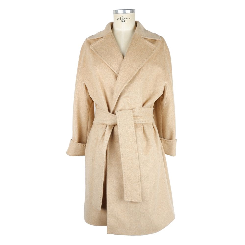 Manteau élégant en laine beige pour femme fabriqué en Italie