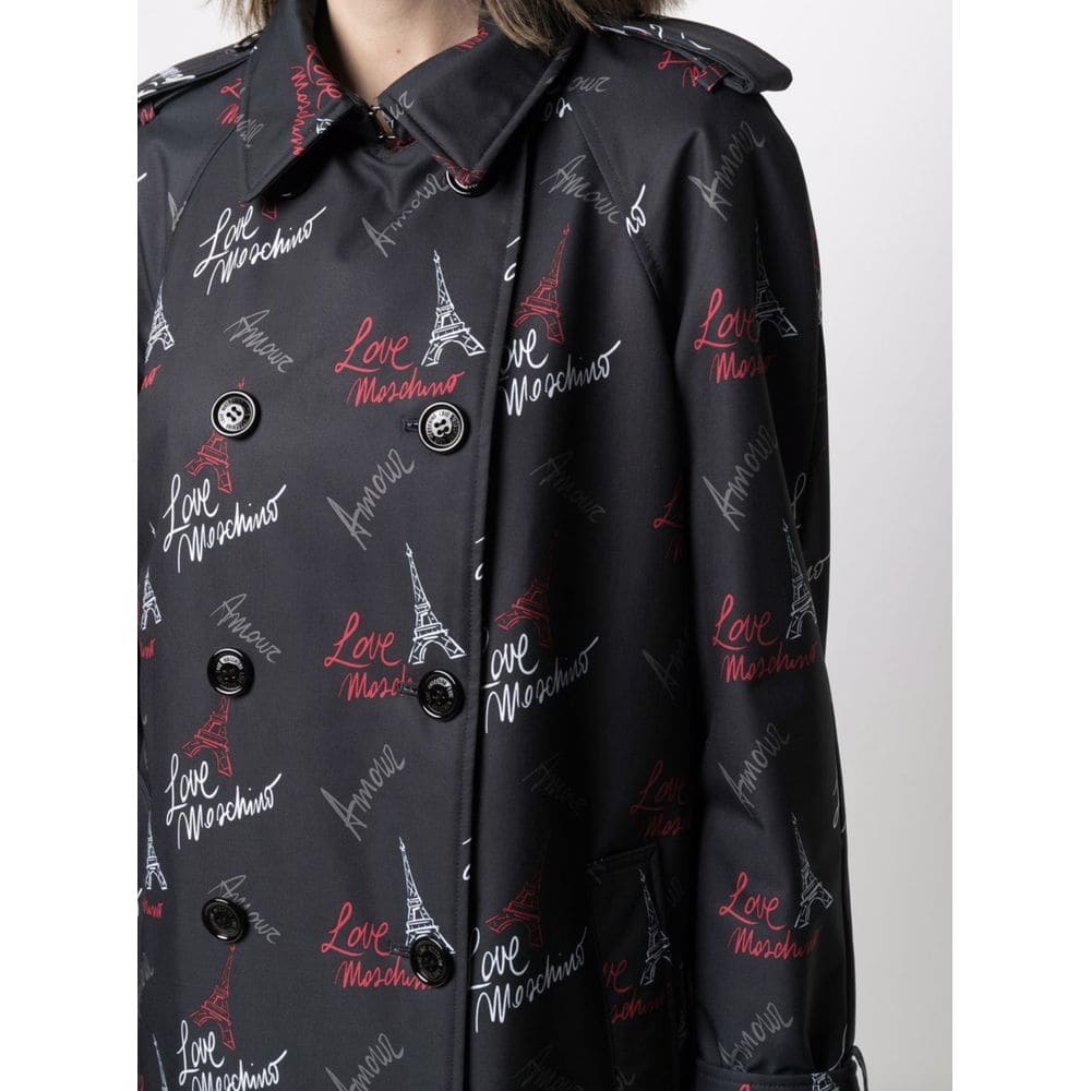 Manteau boutonné noir élégant Love Moschino