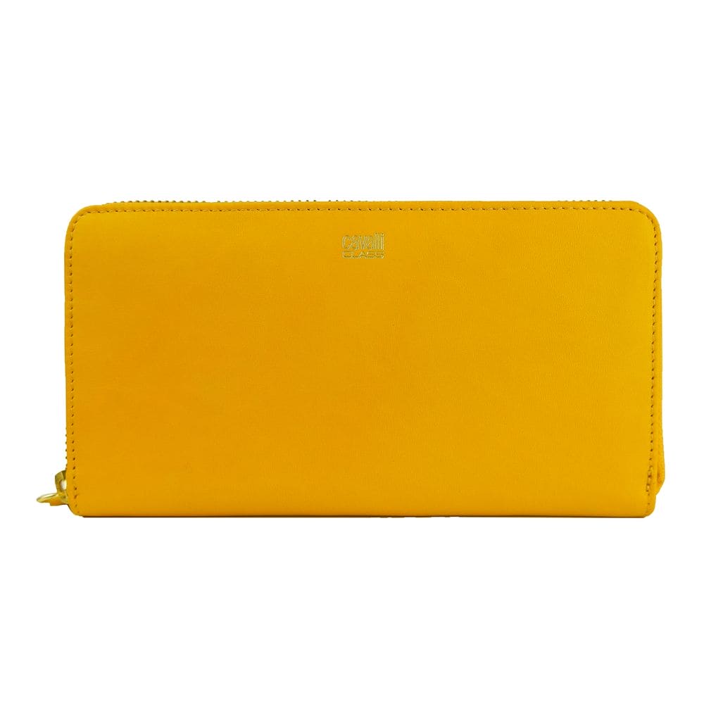 Cartera elegante de piel de becerro Cavalli Class en amarillo vibrante