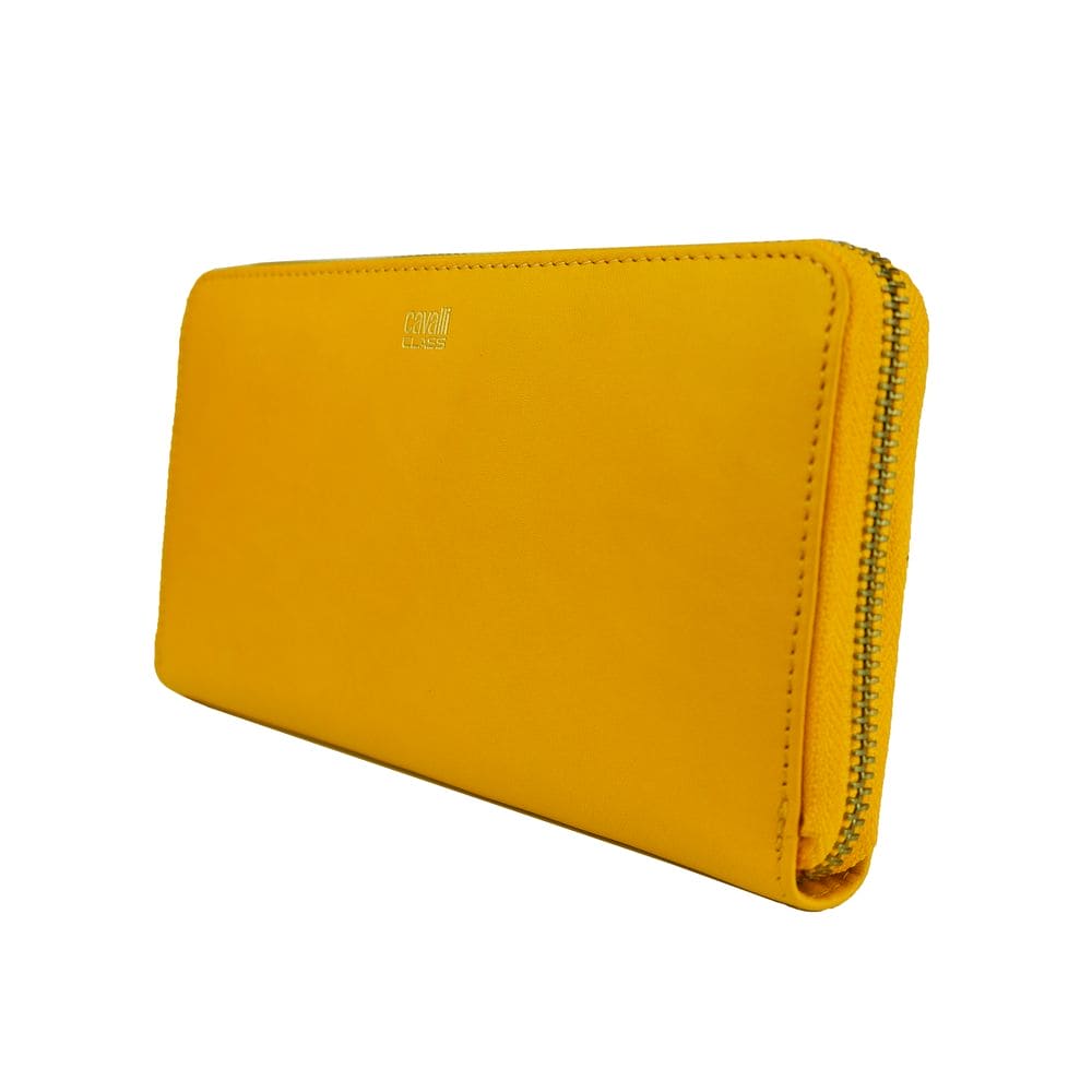 Cartera elegante de piel de becerro Cavalli Class en amarillo vibrante