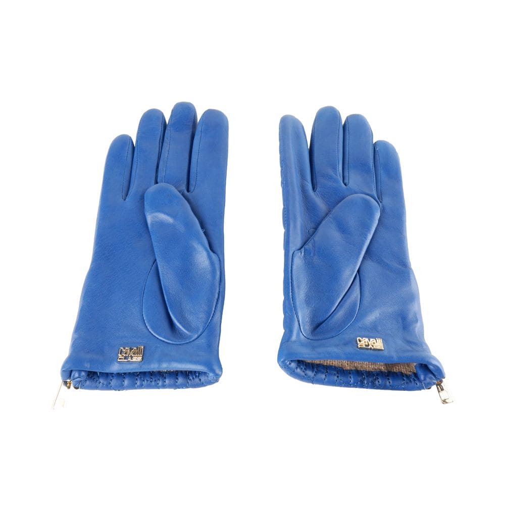 Guantes elegantes de piel de cordero de Cavalli Class en un azul cautivador