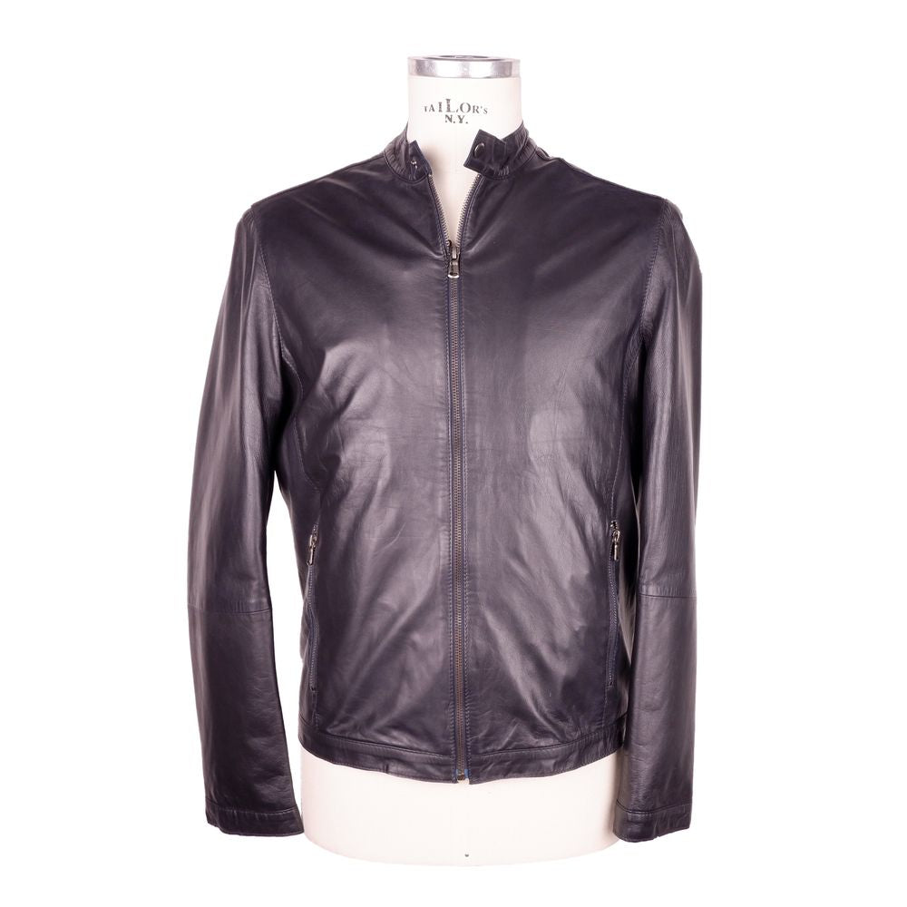 Chaqueta elegante de cuero genuino negro Emilio Romanelli