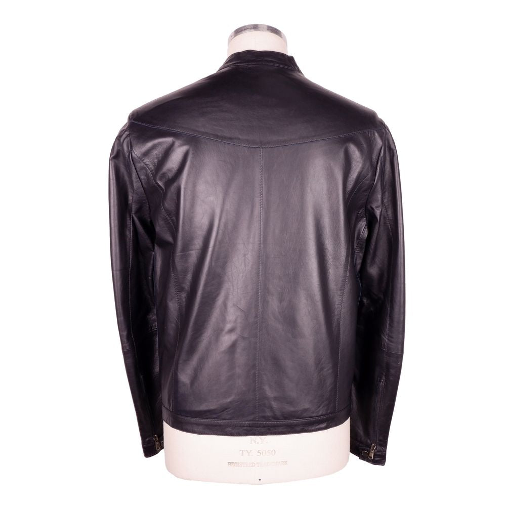 Chaqueta elegante de cuero genuino negro Emilio Romanelli