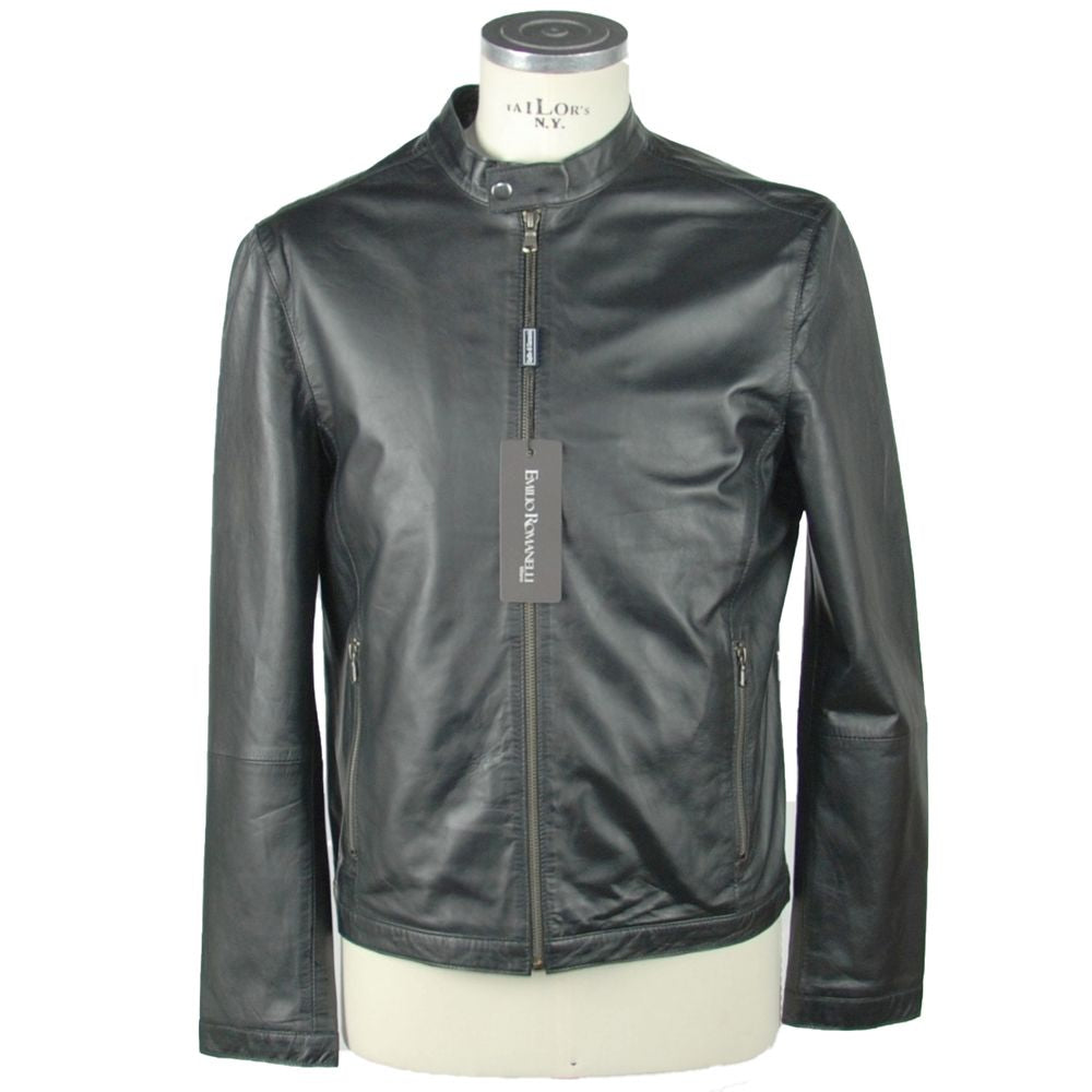 Chaqueta de cuero negra elegante Emilio Romanelli