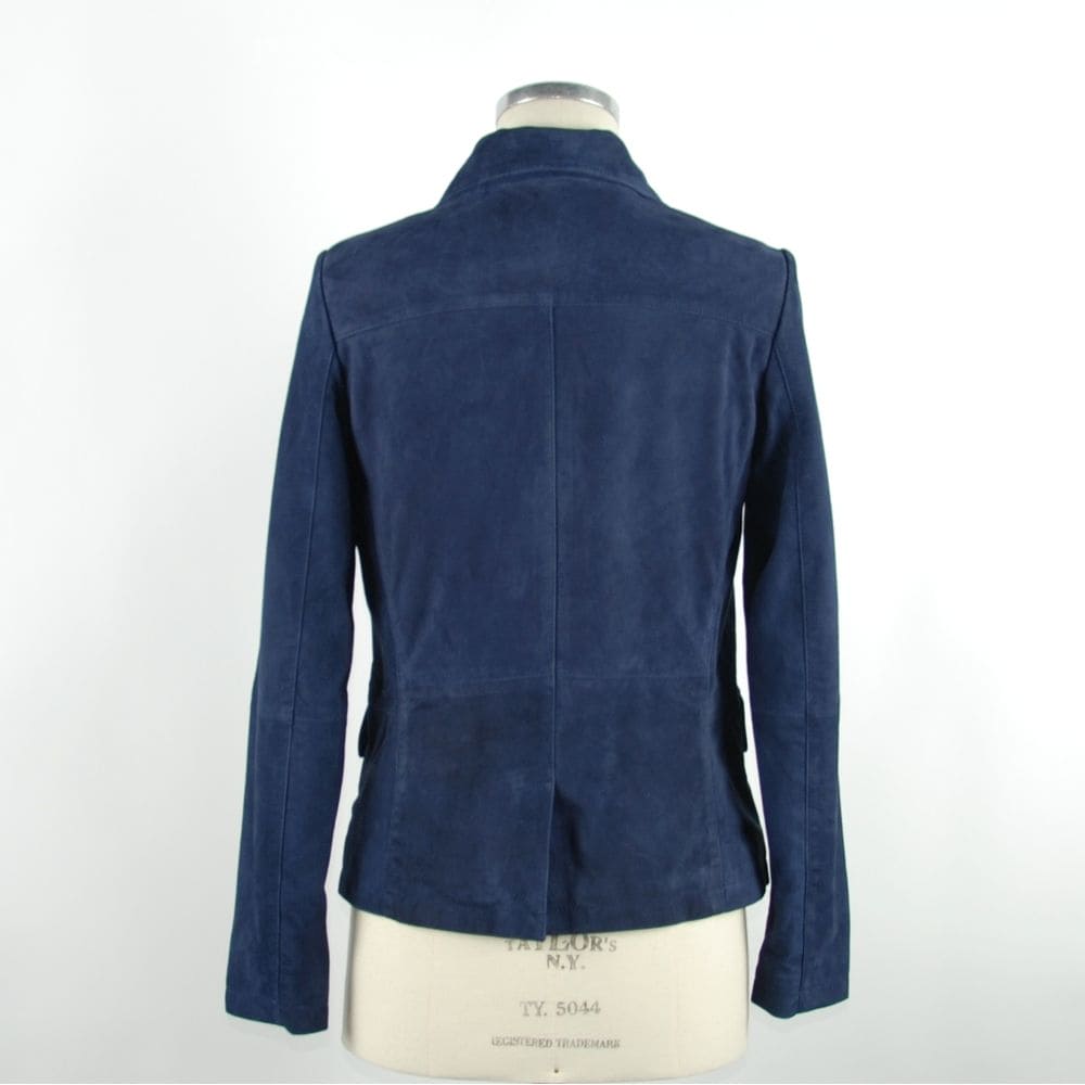 Chaqueta elegante de cuero azul chic de Emilio Romanelli