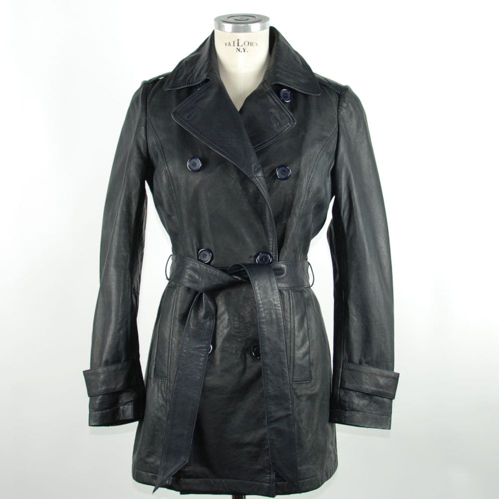 Trench chic en cuir bleu avec ceinture Emilio Romanelli