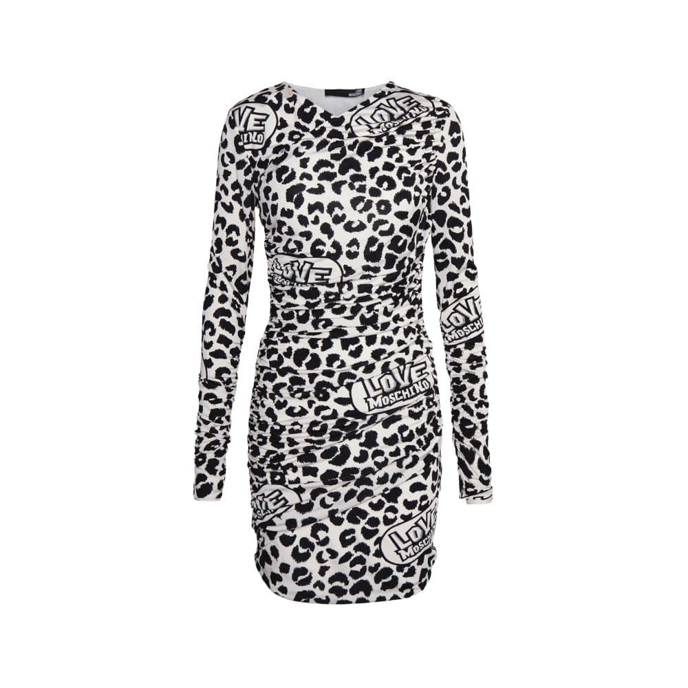 Vestido con escote en V y volantes con estampado de leopardo rojo chic de Love Moschino