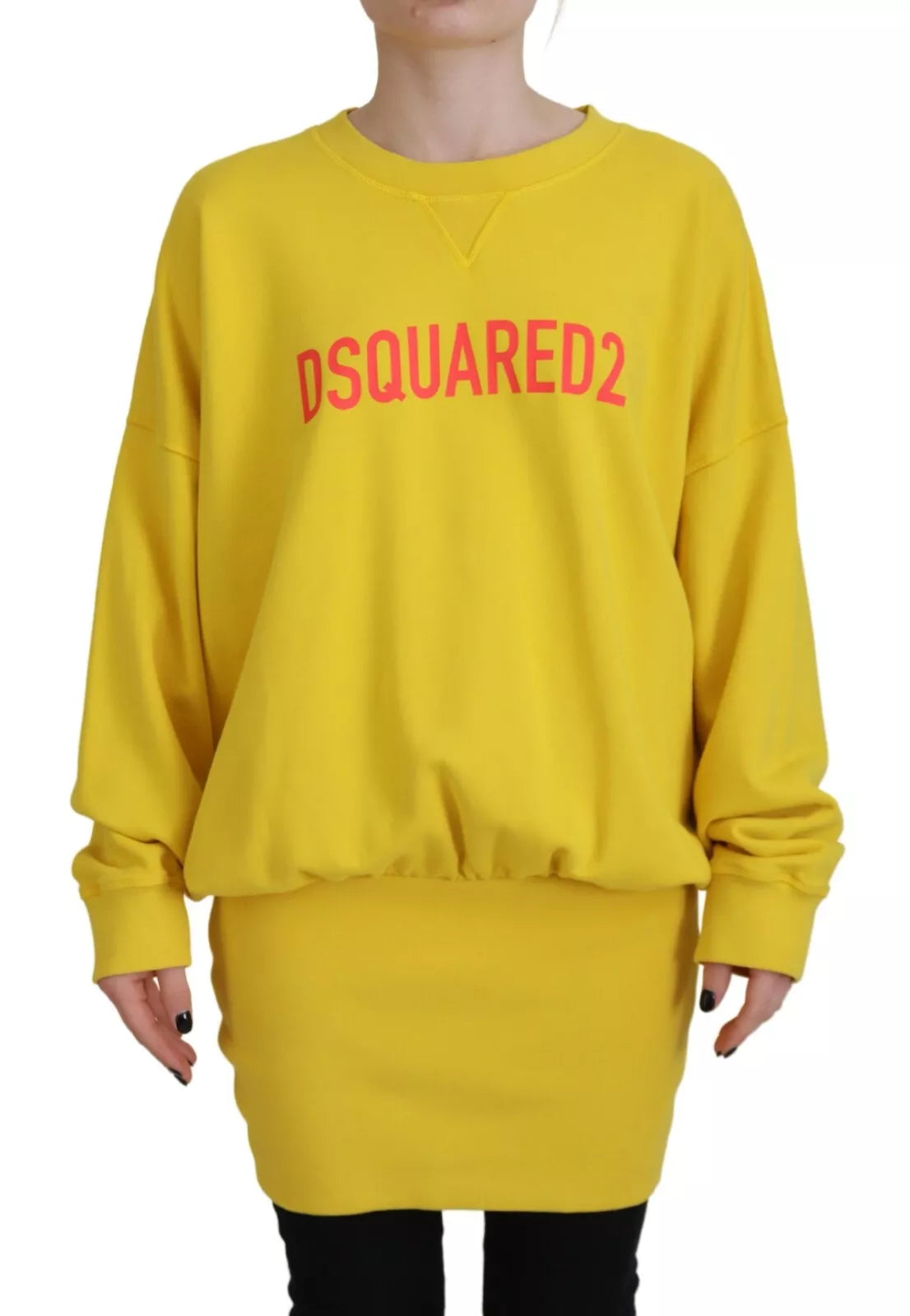 Pull ras du cou en coton jaune avec logo imprimé Dsquared²