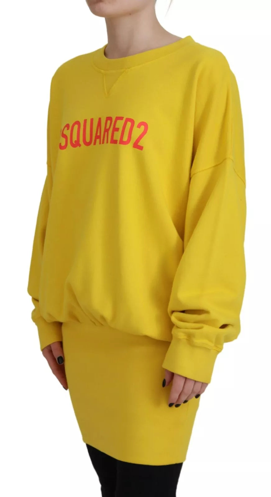 Pull ras du cou en coton jaune avec logo imprimé Dsquared²