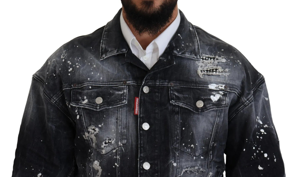 Veste en jean gris tie dye à poches boutonnées Dsquared²