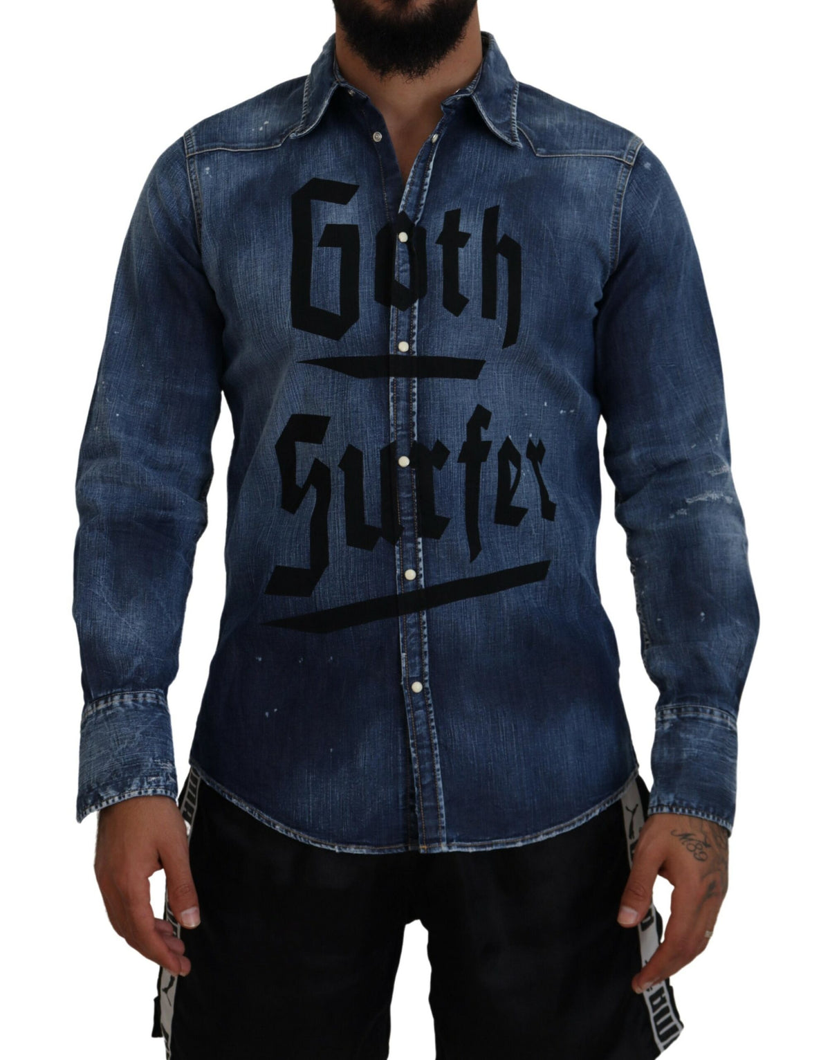 Chemise en jean bleu délavé à imprimé gothique surfeur Dsquared² pour homme