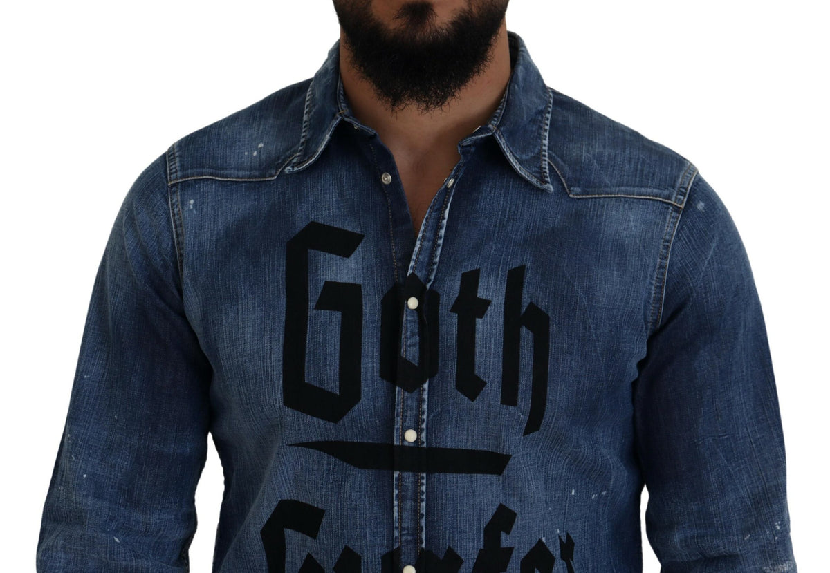 Chemise en jean bleu délavé à imprimé gothique surfeur Dsquared² pour homme