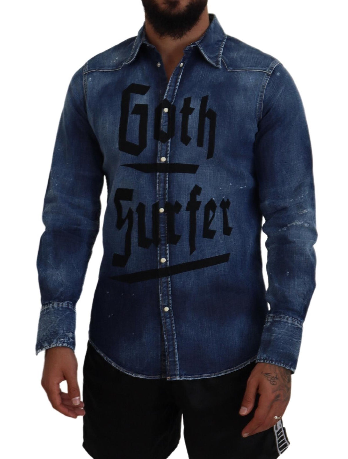 Chemise en jean bleu délavé à imprimé gothique surfeur Dsquared² pour homme