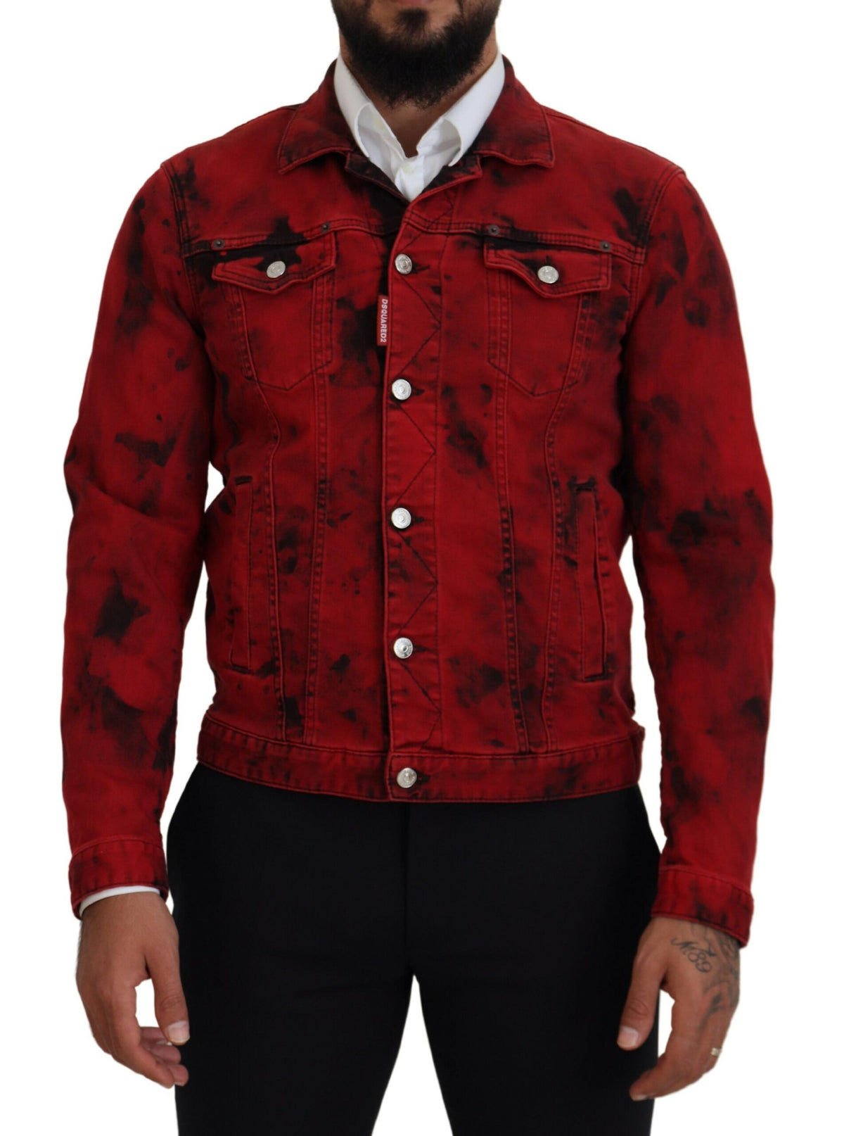 Veste en jean à col tie-dye rouge et noir Dsquared² pour homme