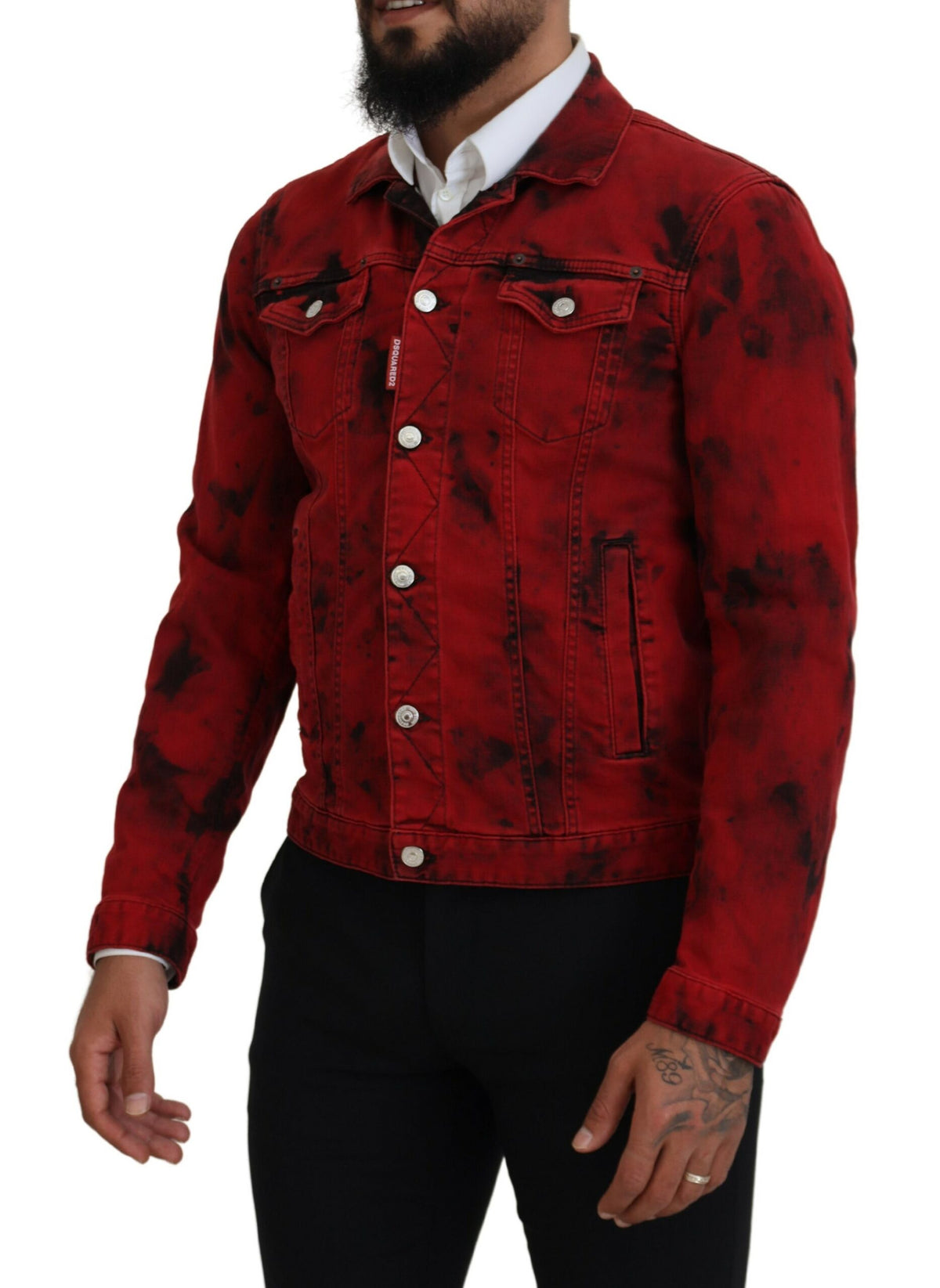 Veste en jean à col tie-dye rouge et noir Dsquared² pour homme