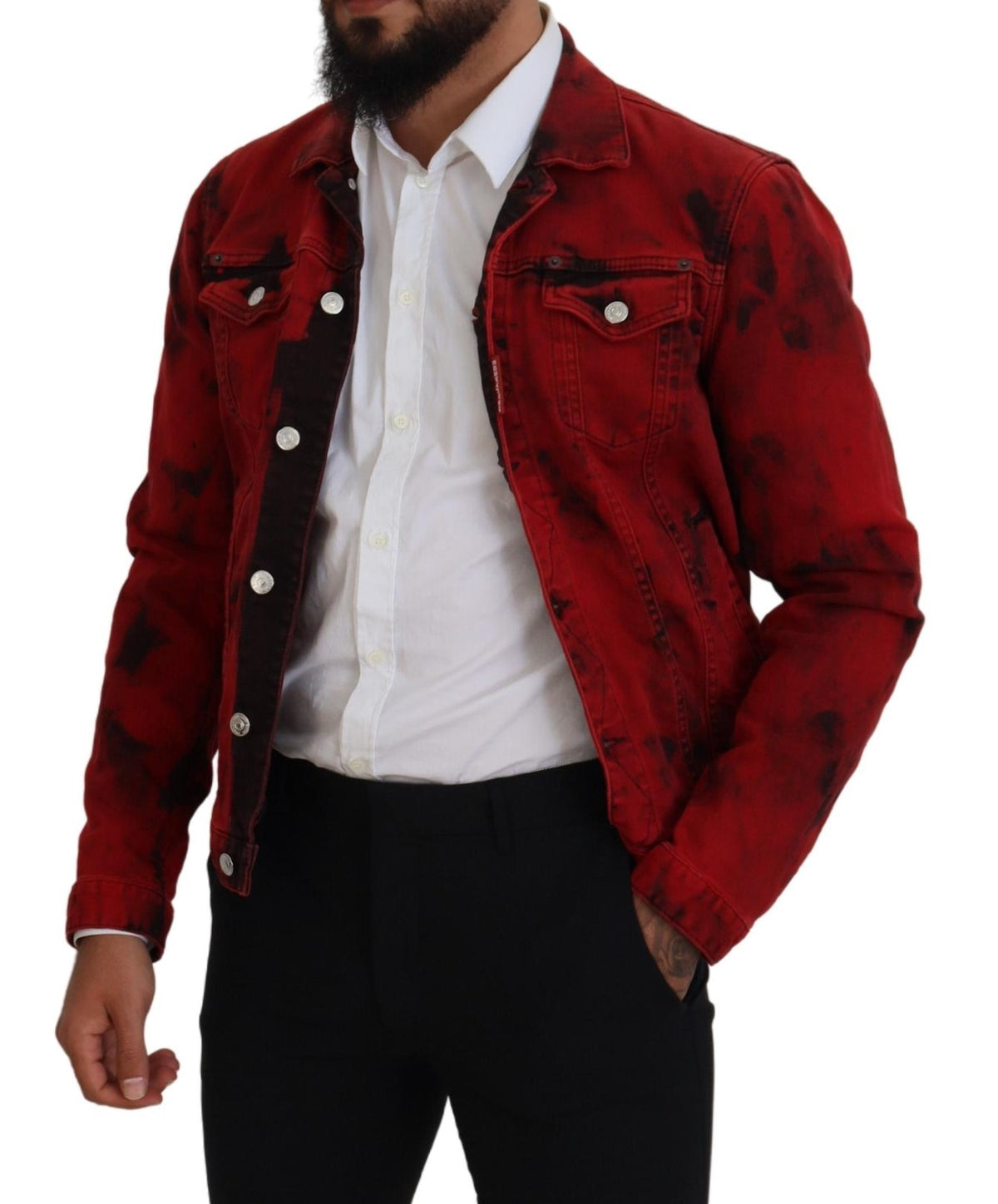 Veste en jean à col tie-dye rouge et noir Dsquared² pour homme