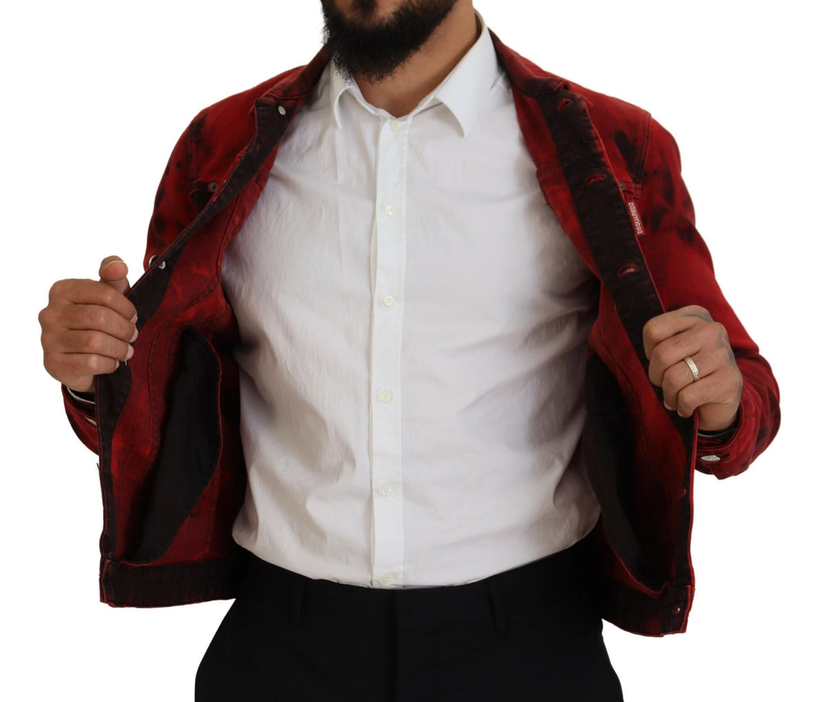 Veste en jean à col tie-dye rouge et noir Dsquared² pour homme