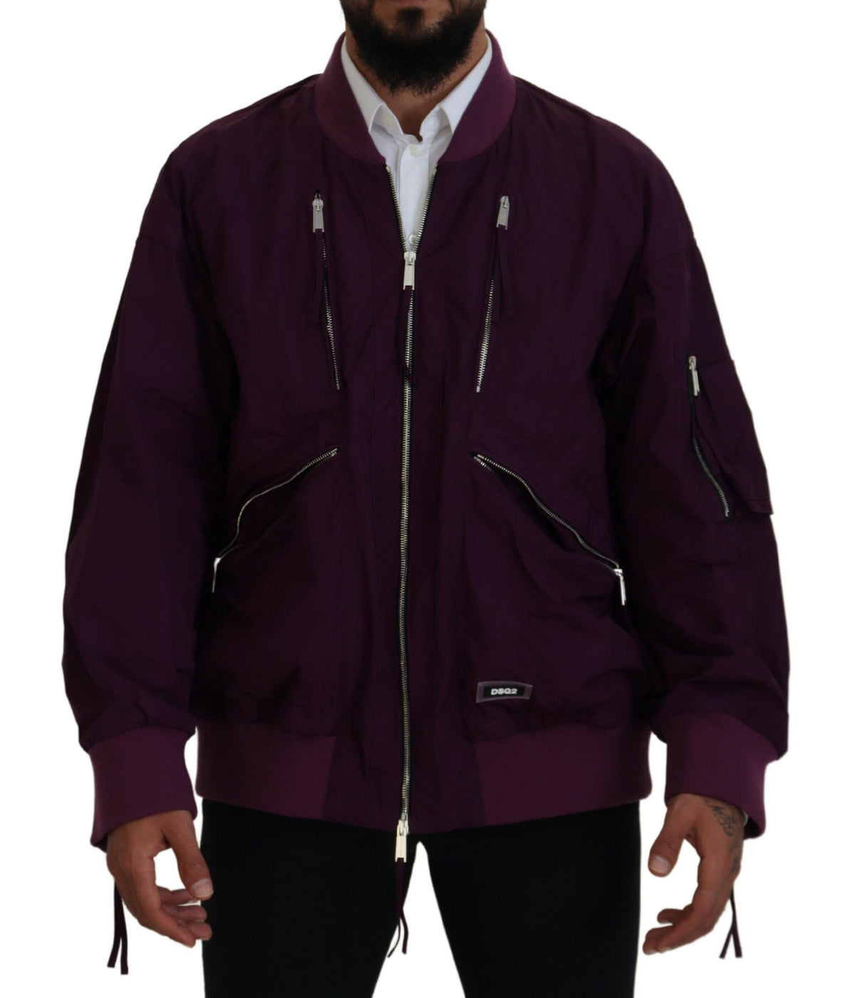 Chaqueta bomber de poliéster con cremallera completa en color morado de Dsquared²